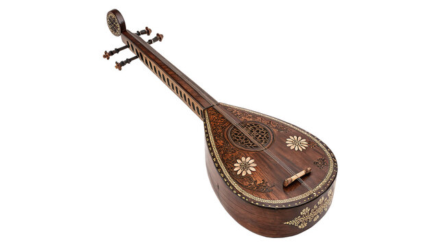 Traditional oriental lute musical string instrument oud acoustic folklore isolated on transparent background cut out