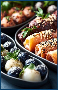 A delicious arrangement of food in small bowls on a table