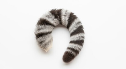 Fototapeta premium Striped Fluffy Animal Tail with Black and White Rings Isolated on White Background for Fashion and Design