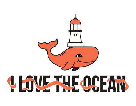 Whimsical whale with lighthouse illustration for ocean conservation campaigns. Cute cartoon sea mammal vector art promoting marine life love and co...