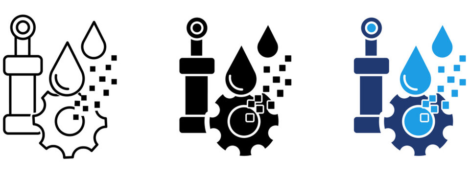 Hydraulic contamination fluid filter icon collections. Containing cylinder, oil, gear, particles and more icons.