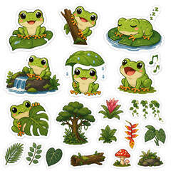 Fototapeta premium set of frogs with rainforest Stickers