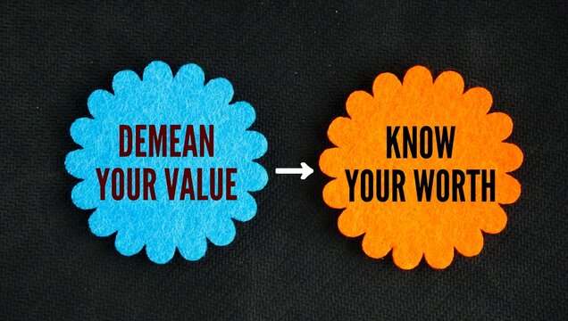The words Demean your value to Know your worth. to lower your standards, doubt your abilities, or let others treat you poorly