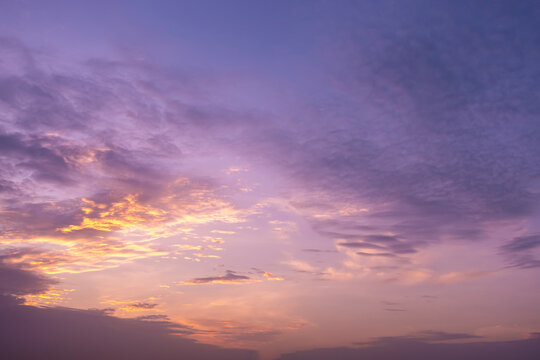 Beautiful twilight sky with purple and pink gradient background. horizontal shape, copy space (High resolution), real photo