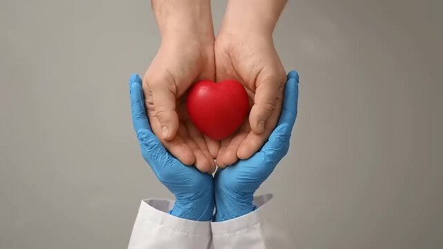 Healthcare worker holding a red heart.