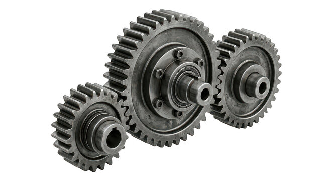 Three interconnected metal gears working together