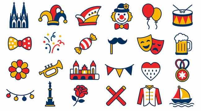 Colorful carnival and festival icons collection.