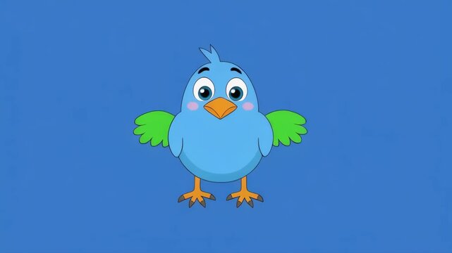 Cute blue birds standing in a row against a bright blue background with black lines separating segments