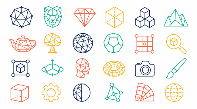 Colorful Geometric Line Art Icons Collection.