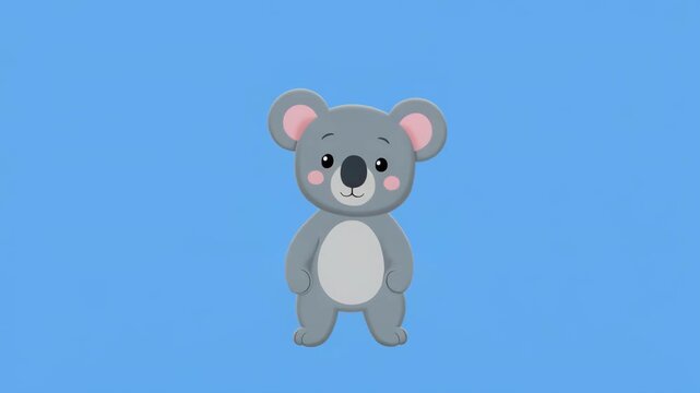 Cute koala character dancing on blue background with simple animation loop