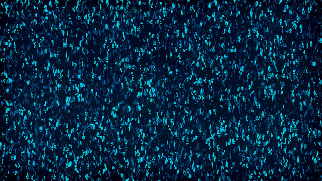 A dark abstract background filled with a dense pattern of small, glowing cyan and electric blue digital particles resembling binary code or static noise creating a futuristic technological atmosphere