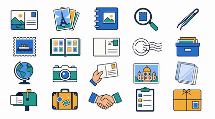 Colorful flat design icons for business and travel themes. © Tata