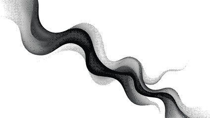 Fototapeta premium Abstract wavy vector illustration featuring black and white halftone dots creating a smooth flowing organic shape for modern creative designs