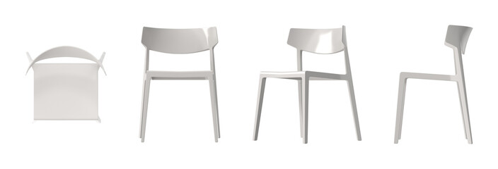 Minimalist white chair design with various angles showcased © changnam37