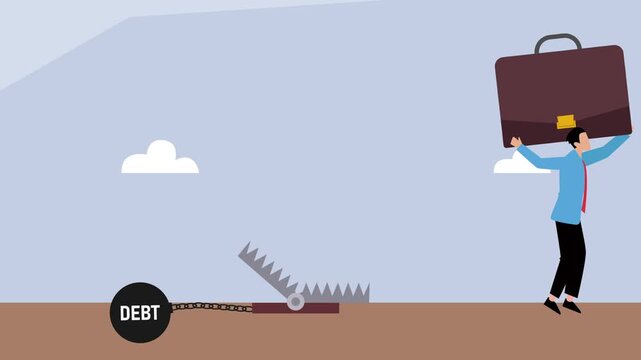 Businessman Jumping Over Debt Trap Financial Risk and Crisis Concept cartoon animation