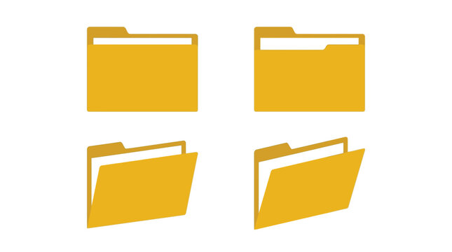 Simple yellow file folder icons displayed in a flat vector design for modern digital interface projects