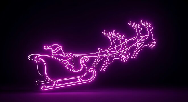 Vibrant purple neon santa sleigh christmas decoration