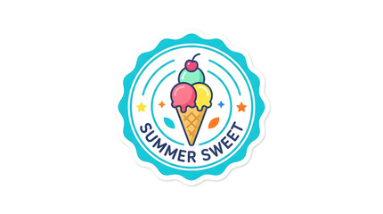 Naklejka premium Colorful Ice Cream Cone Icon with Summer Sweet Text