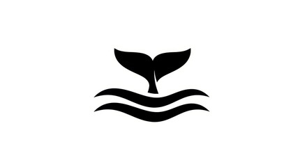 Fototapeta premium Minimalist Whale Tail Icon Vector Illustration - Black and White Marine Life Logo Design for Ocean Conservation