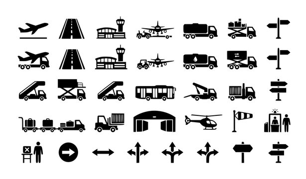 Airport and aviation silhouette icon collection vector illustration