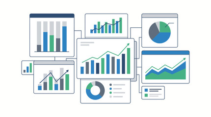 Obraz premium Business Graph Icon Set with Financial Growth Charts, Bar Diagrams, Success Arrows and Data Visualization Symbols Vector Illustration for Finance Report and Market Analysis Concept