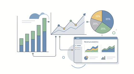 Fototapeta premium 3D Business Growth Graph with Upward Arrow on Computer Tablet and Laptop Display Financial Data Analytics Market Investment Report and Success Concept