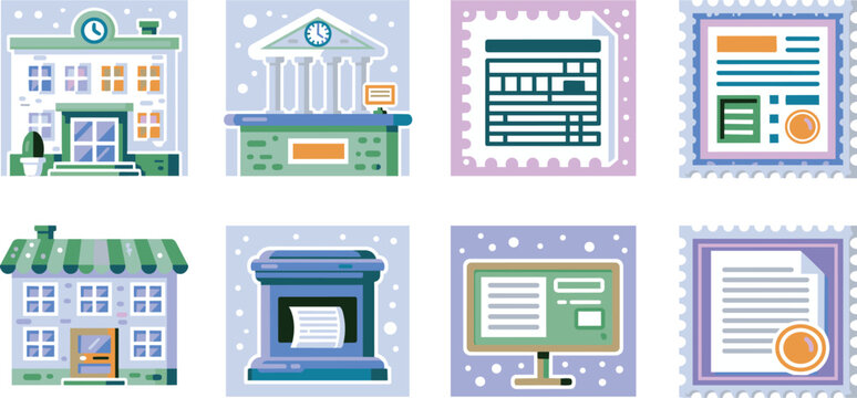 Digital property tax and real estate icons set