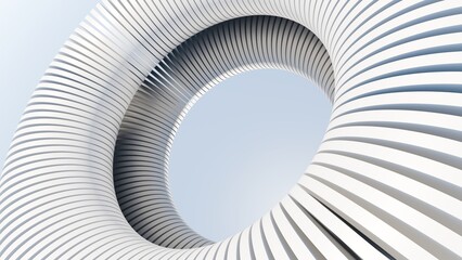 Naklejka premium Futuristic abstract 3D render of a white parametric circular torus structure against a clear blue sky