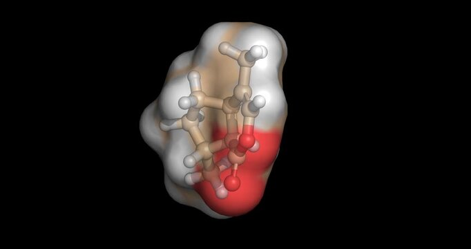 Nepetalactone, catnip plant chemical that cats love, 3D molecule 4K spinning