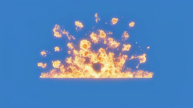 Small spark ignites into a powerful orange explosion against a clear blue sky