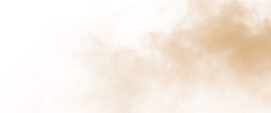 Dust sand soil smoke cloud particles isolated on transparent white background. Brown sandstorm smog sand dust explosion rising. Design elements for Compositing, covering, ove