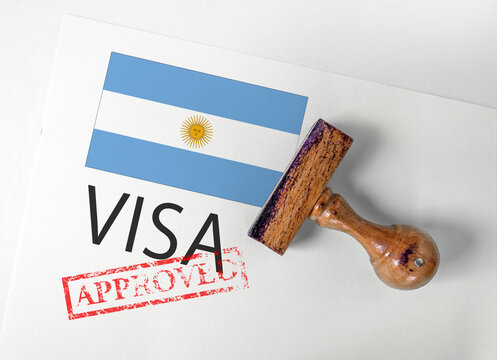 Argentina Visa Approved with Rubber Stamp and flag

