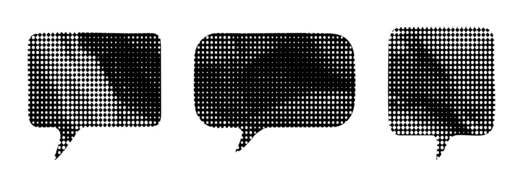 black Transparent png speech bubble icon with halftone textured rough edges isolated on transparent background speech bubbles set for chat talk communication and graphic design elements overlay cloud