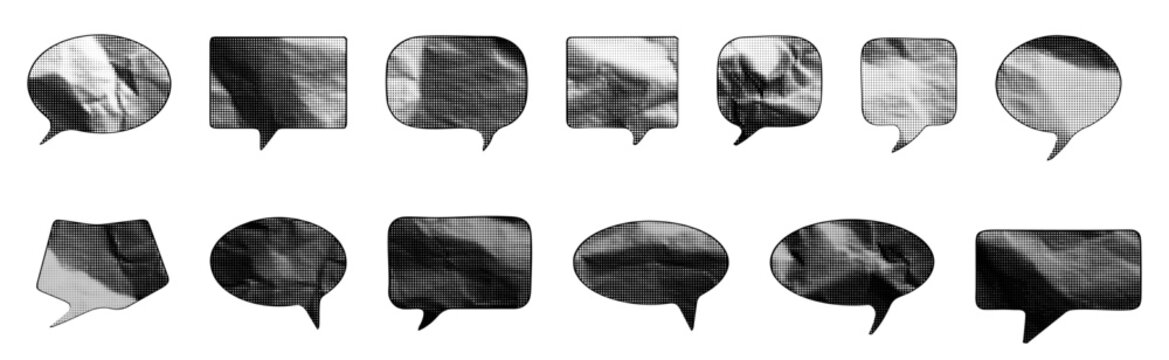 black Transparent PNG speech bubble icon set. Talk bubbles chat clouds message balloons dialog boxes collection vector graphic design elements for apps and websites overlay cloud scrapbook paper text