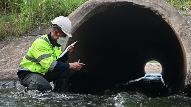 Environmental Inspection of Water Flow in Stormwater Drainage System by Field Engineer