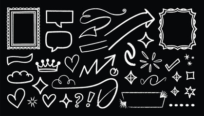 Hand drawn chalkboard style doodle icons and decorative elements set with blackboard chalkboard decoration illustration collection creative © Chayan