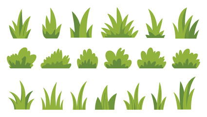 Green grass tufts and shrubs collection set with vegetation collection isolated illustration landscape botanical background environment © Chayan