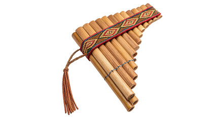 Traditional wooden pan flute musical wind instrument folk acoustic instrument isolated on transparent background © Arina