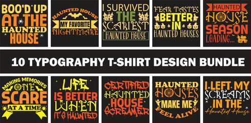 Naklejka premium hunted house typography t shirt design( 10 typography - mug,hoodie,t shirt,typography,quoutes,qoute,poster,post,card).