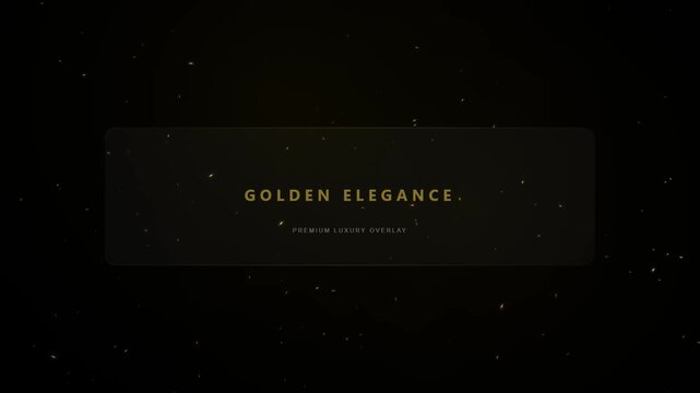 Golden elegance text overlay with floating particles on black background