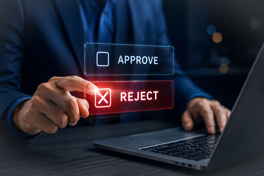 approve,reject,decision,choice,approval,accepted,check,checkmark,button,interface,hologram,digital,technology,business,management,manager,hr,compliance,quality,control,audit,document,contract,signing,