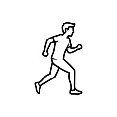 Fototapeta premium A black and white line of a man running, shown in a side profile view, wearing at-shirt and shorts, isolated on a white background, for clear and, versatile usage