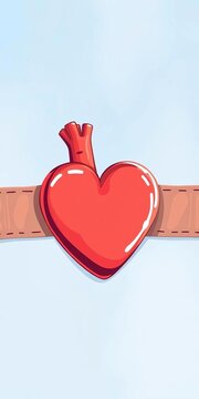 "Whimsical medical illustration featuring a heart-shaped outline within a bandage design, medicine