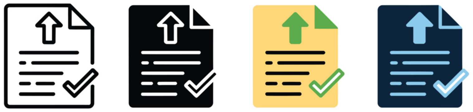 Document Upload Icon with Success Check Mark Representing File Transfer Approval Verification and Secure Upload vector design