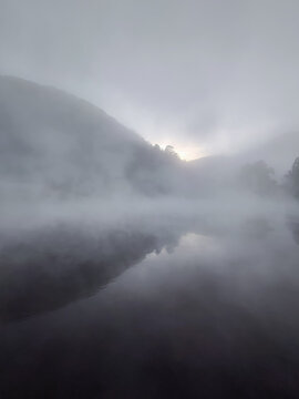 Misty Lake at Sunrise