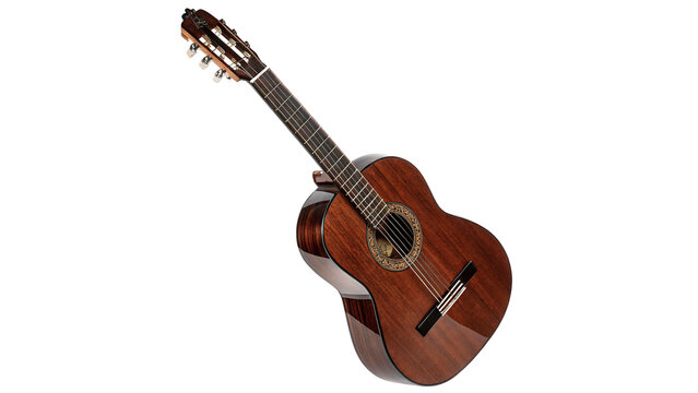 Classic wooden acoustic guitar musical string instrument folk performance asset isolated on transparent background
