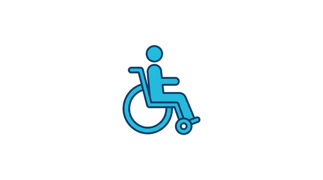 Simple blue outline icon of a person sitting in a wheelchair