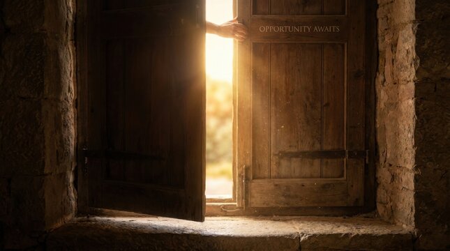 Cozy traditional rustic wooden window frame open to frame bright morning sunbeams filtering into dark room interior