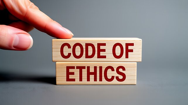 Code of ethics concept with wooden blocks and business compliance governance principles