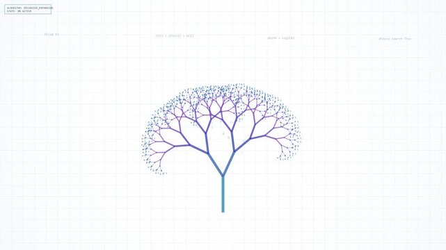 Digital Visualization of Binary Tree Data Structure Branching Out on Technical Grid Background